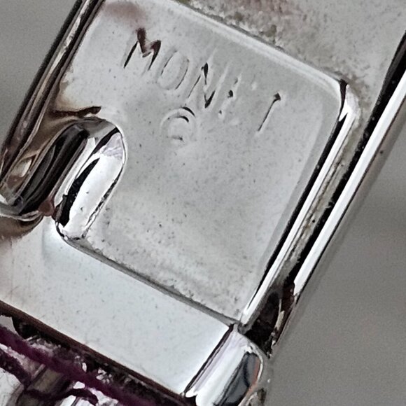 Monet Vintage Signed Silver Tone Hinge Open Front Textured Cuff Bracelet - Picture 5 of 7